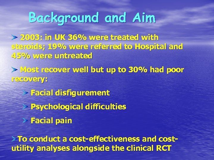 Background and Aim 2003: in UK 36% were treated with steroids; 19% were referred