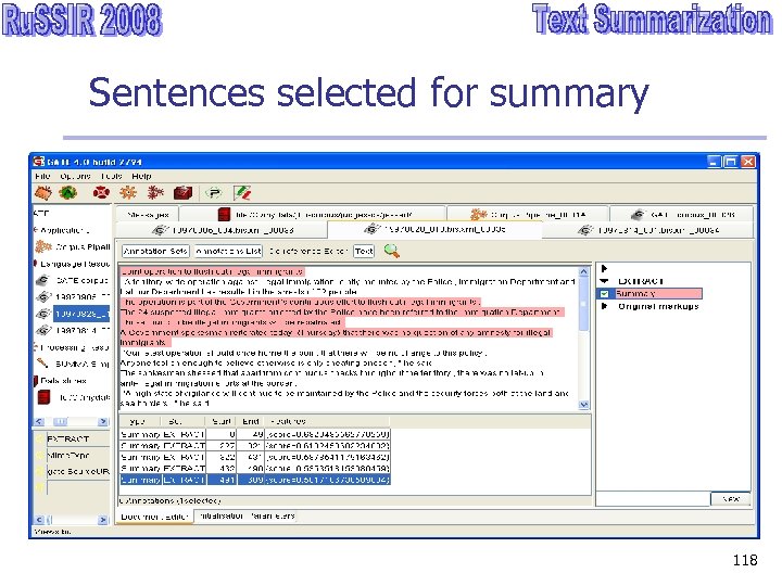 Sentences selected for summary 118 