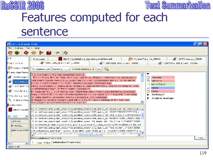 Features computed for each sentence 119 