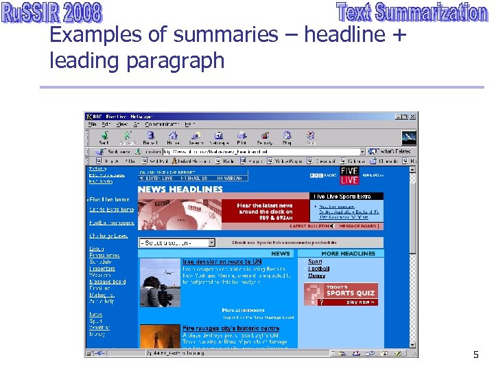 Examples of summaries – headline + leading paragraph 5 