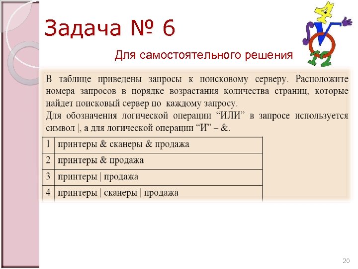 Задача № 6 Для самостоятельного решения 20 