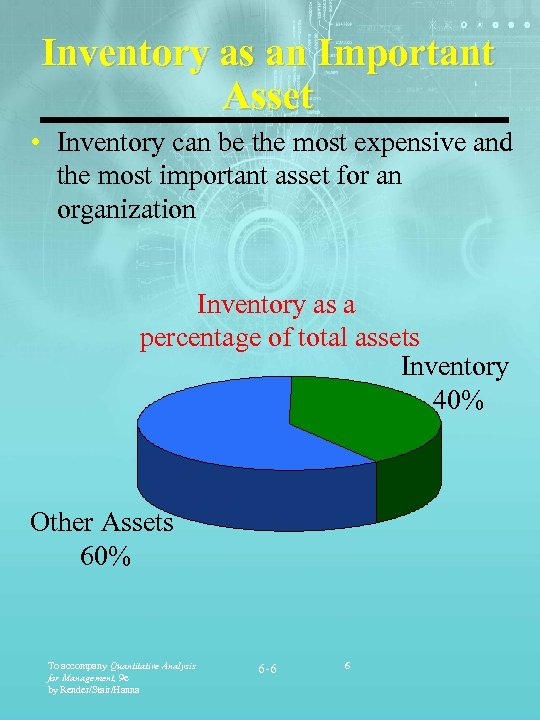 Inventory as an Important Asset • Inventory can be the most expensive and the