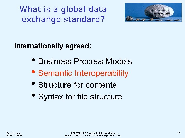 What is a global data exchange standard? Internationally agreed: • Business Process Models •