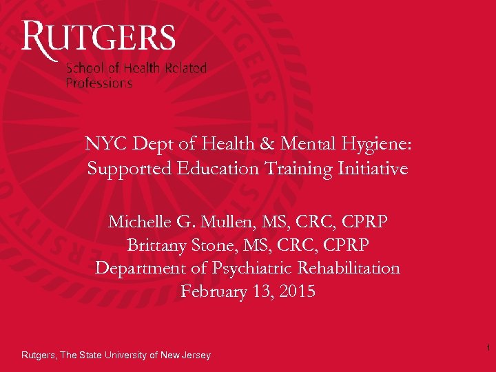 NYC Dept of Health & Mental Hygiene: Supported Education Training Initiative Michelle G. Mullen,