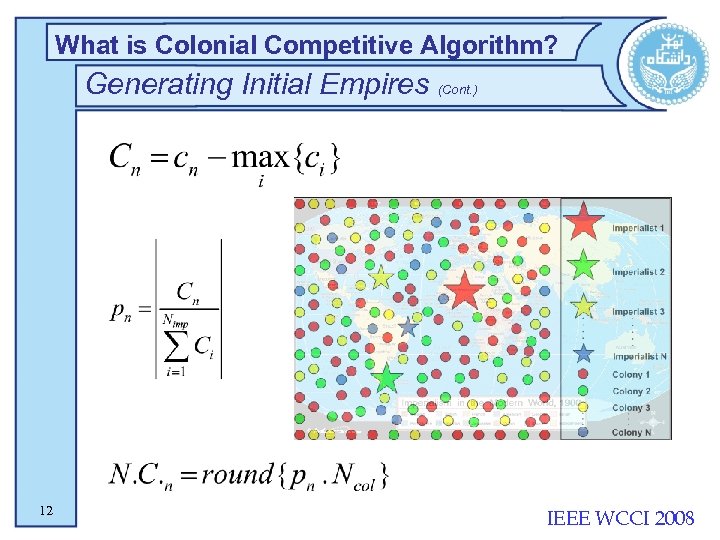 What is Colonial Competitive Algorithm? Generating Initial Empires (Cont. ) 12 IEEE WCCI 2008