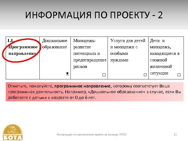 ИНФОРМАЦИЯ ПО ПРОЕКТУ - 2 1. 1. Дошкольное Программное образование направление Молодежь: развитие потенциала