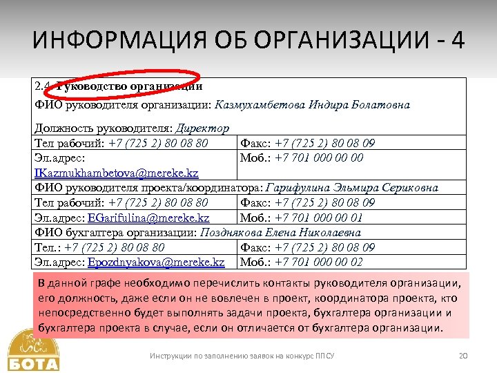 ИНФОРМАЦИЯ ОБ ОРГАНИЗАЦИИ - 4 2. 4. Руководство организации ФИО руководителя организации: Казмухамбетова Индира