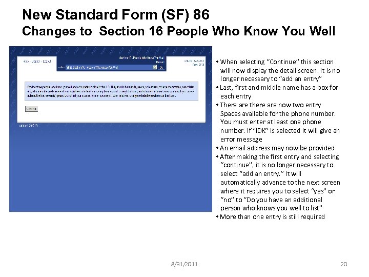 New Standard Form (SF) 86 Changes to Section 16 People Who Know You Well