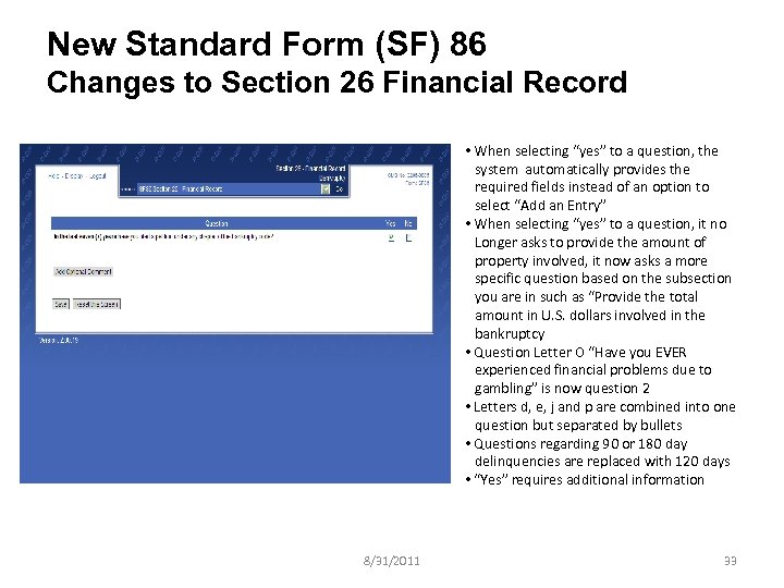 New Standard Form SF 86 JPAS Release 4