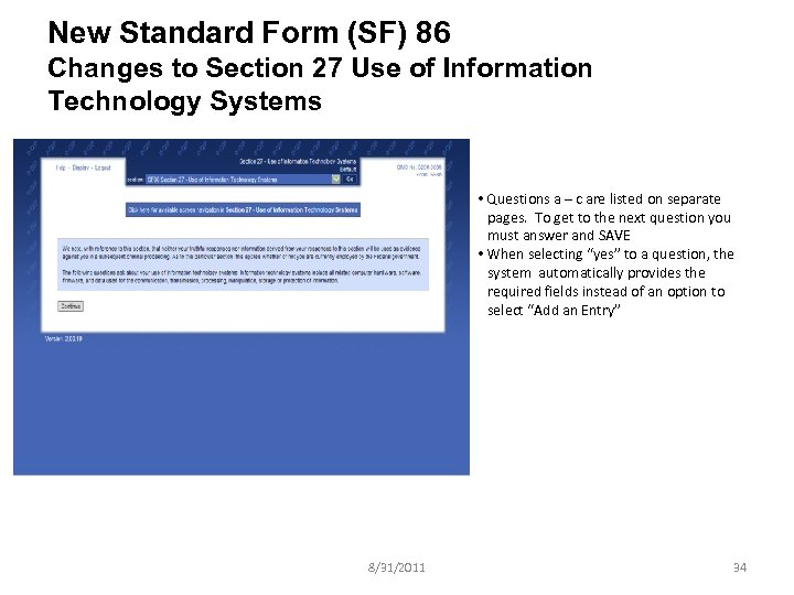 New Standard Form (SF) 86 Changes to Section 27 Use of Information Technology Systems