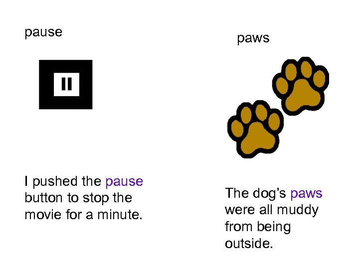pause I pushed the pause button to stop the movie for a minute. paws
