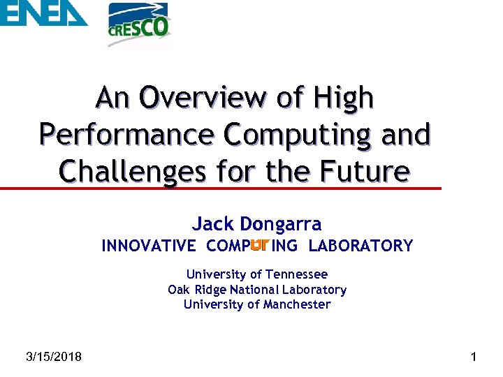 An Overview of High Performance Computing and Challenges for the Future Jack Dongarra INNOVATIVE