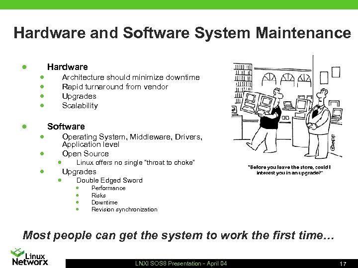 Hardware and Software System Maintenance Hardware n n n Architecture should minimize downtime Rapid