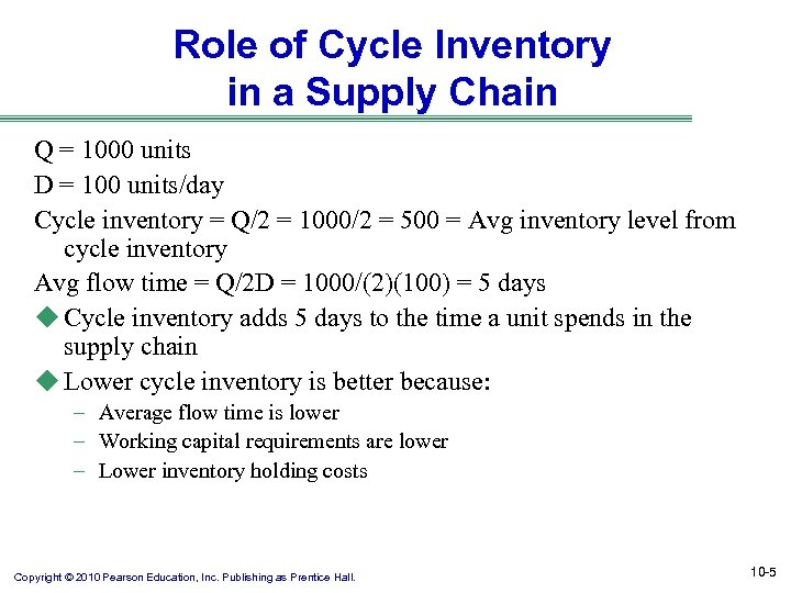 Role of Cycle Inventory in a Supply Chain Q = 1000 units D =