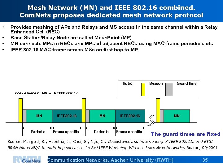 Mesh Network (MN) and IEEE 802. 16 combined. Com. Nets proposes dedicated mesh network