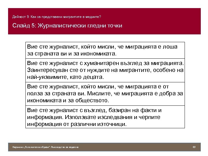 Дейност 9: Как са представени мигрантите в медиите? Слайд 5: Журналистически гледни точки Вие