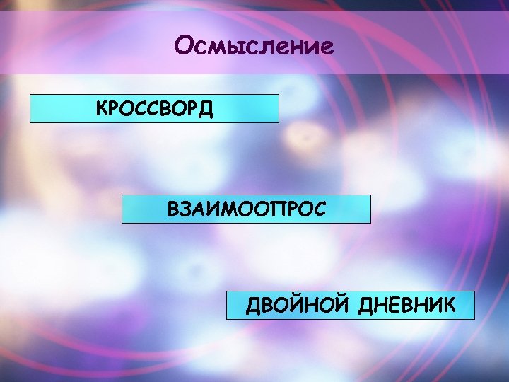 Осмысление КРОССВОРД ВЗАИМООПРОС ДВОЙНОЙ ДНЕВНИК 