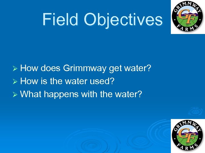 Field Objectives Ø How does Grimmway get water? Ø How is the water used?