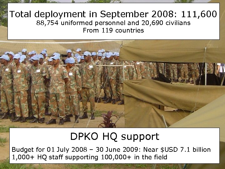 Total deployment in September 2008: 111, 600 88, 754 uniformed personnel and 20, 690