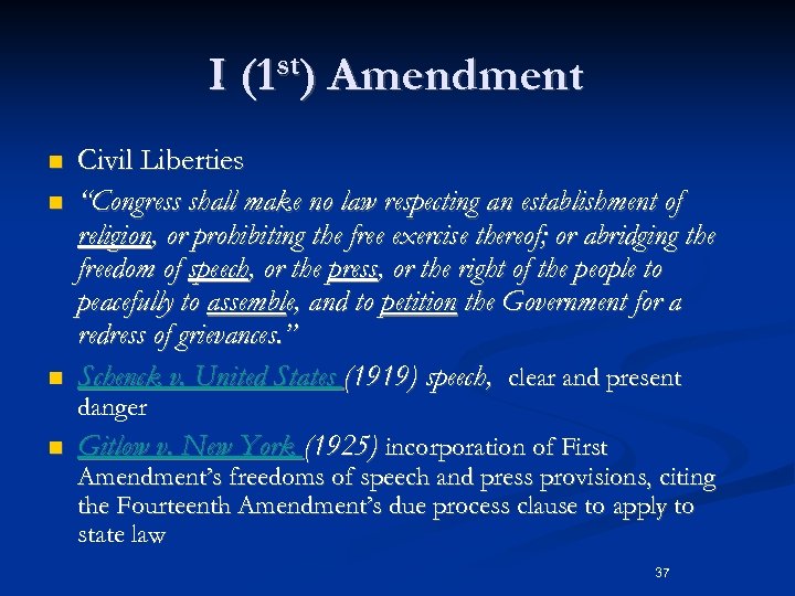 I n n n st) (1 Amendment Civil Liberties “Congress shall make no law
