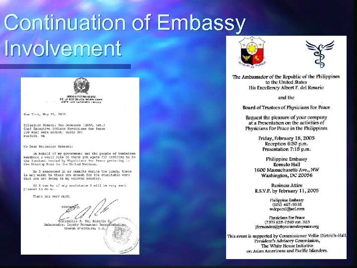 Continuation of Embassy Involvement 