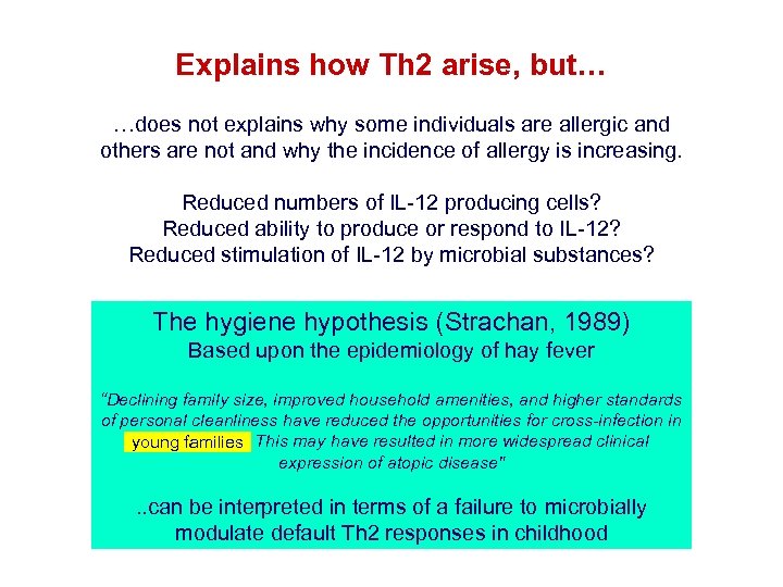 Explains how Th 2 arise, but… …does not explains why some individuals are allergic