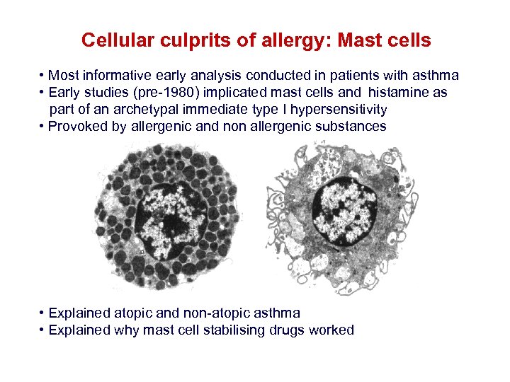 Cellular culprits of allergy: Mast cells • Most informative early analysis conducted in patients