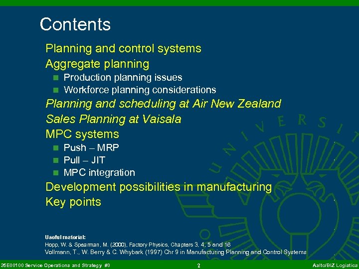 Operations Planning And Control Systems 35 E