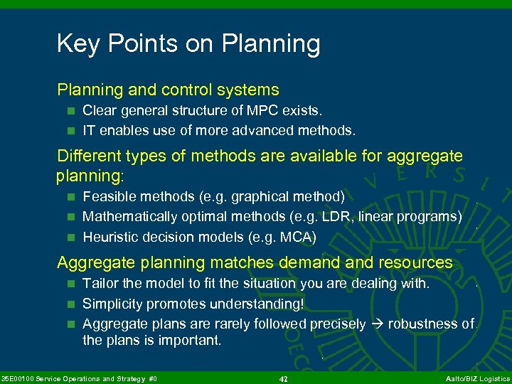 Key Points on Planning and control systems n Clear general structure of MPC exists.