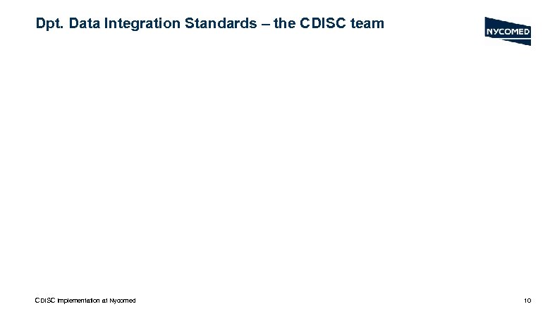 Dpt. Data Integration Standards – the CDISC team CDISC Implementation at Nycomed 10 
