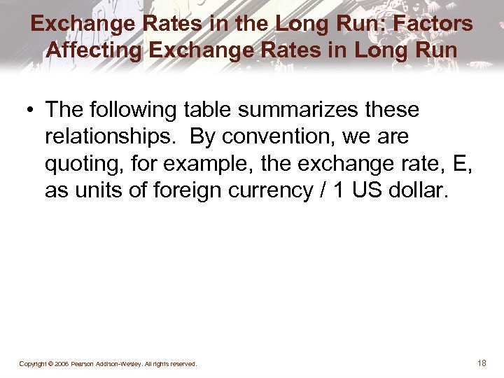 Exchange Rates in the Long Run: Factors Affecting Exchange Rates in Long Run •