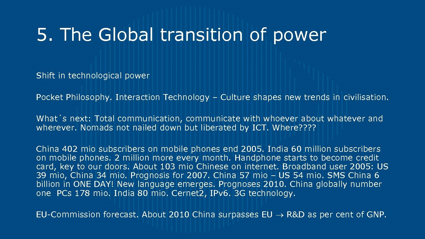 5. The Global transition of power Shift in technological power Pocket Philosophy. Interaction Technology
