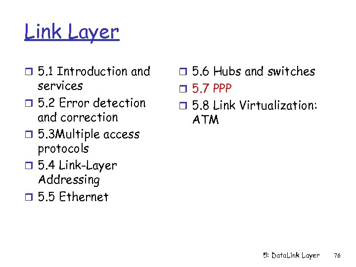 Link Layer r 5. 1 Introduction and r r services 5. 2 Error detection
