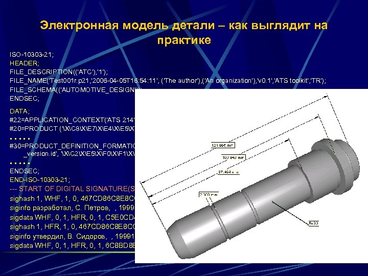 Электронная модель детали – как выглядит на практике ISO-10303 -21; HEADER; FILE_DESCRIPTION(('ATC'), '1'); FILE_NAME('Test