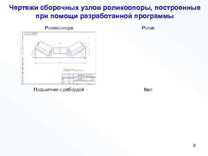 Чертежи сборочных узлов роликоопоры, построенные при помощи разработанной программы Роликоопора Ролик Подшипник с ребордой