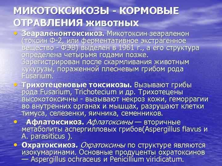 МИКОТОКСИКОЗЫ - КОРМОВЫЕ ОТРАВЛЕНИЯ животных • Зеараленонтоксикоз. Микотоксин зеараленон • • • (токсин Ф