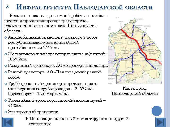 8 ИНФРАСТРУКТУРА ПАВЛОДАРСКОЙ ОБЛАСТИ В ходе написания дипломной работы нами был изучен и проанализирован