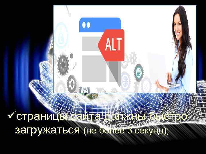 üстраницы сайта должны быстро загружаться (не более 3 секунд); 