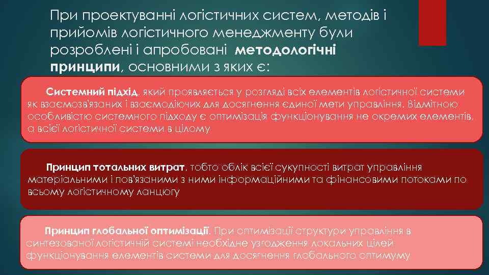 При проектуванні логістичних систем, методів і прийомів логістичного менеджменту були розроблені і апробовані методологічні