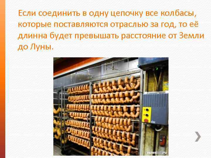 Если соединить в одну цепочку все колбасы, которые поставляются отраслью за год, то её