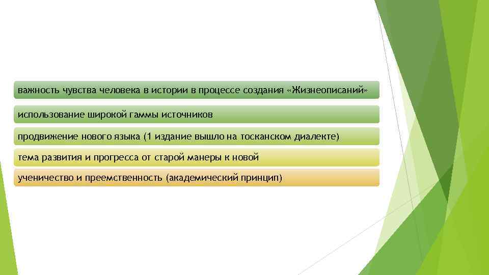 важность чувства человека в истории в процессе создания «Жизнеописаний» использование широкой гаммы источников продвижение