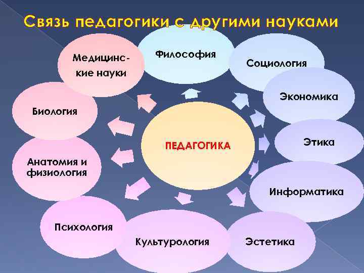 Связь педагогики с другими науками Медицинские науки Философия Социология Экономика Биология Этика ПЕДАГОГИКА Анатомия