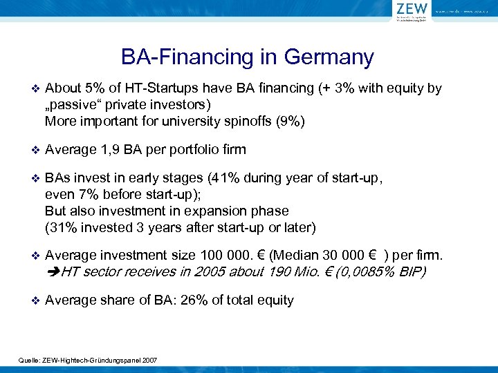 BA-Financing in Germany v About 5% of HT-Startups have BA financing (+ 3% with