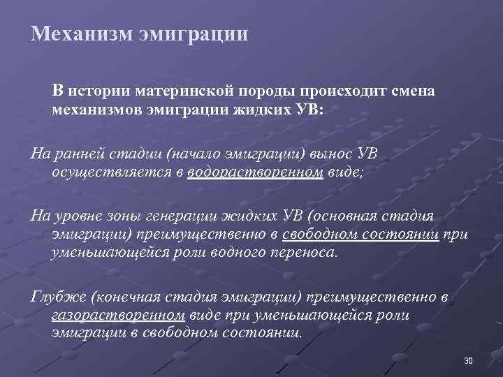 Механизм эмиграции В истории материнской породы происходит смена механизмов эмиграции жидких УВ: На ранней
