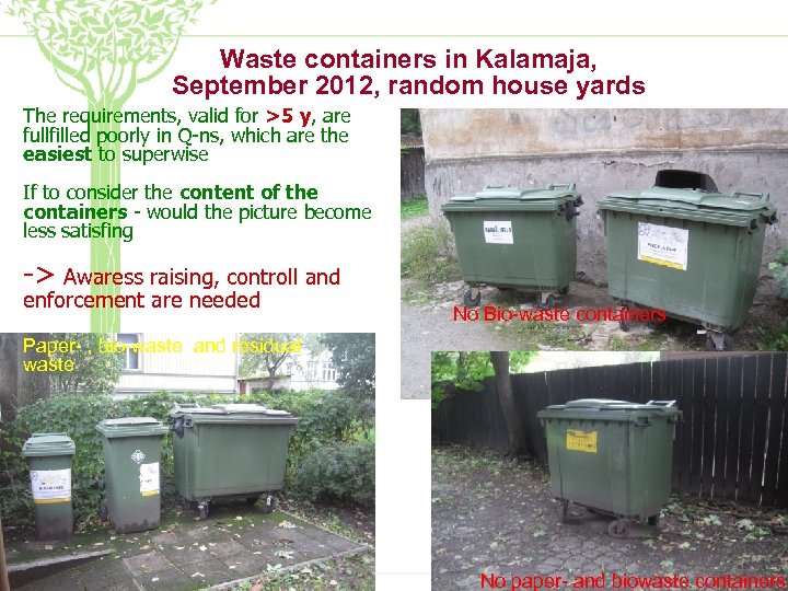 Waste containers in Kalamaja, September 2012, random house yards The requirements, valid for >5