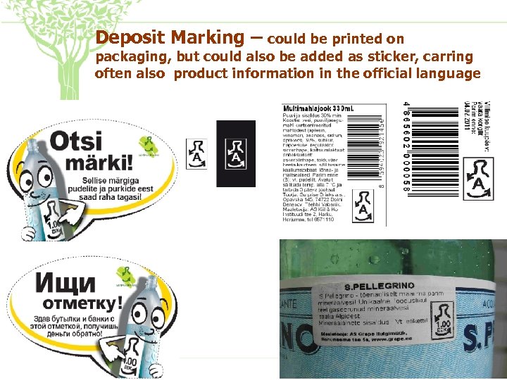 Deposit Marking – could be printed on packaging, but could also be added as