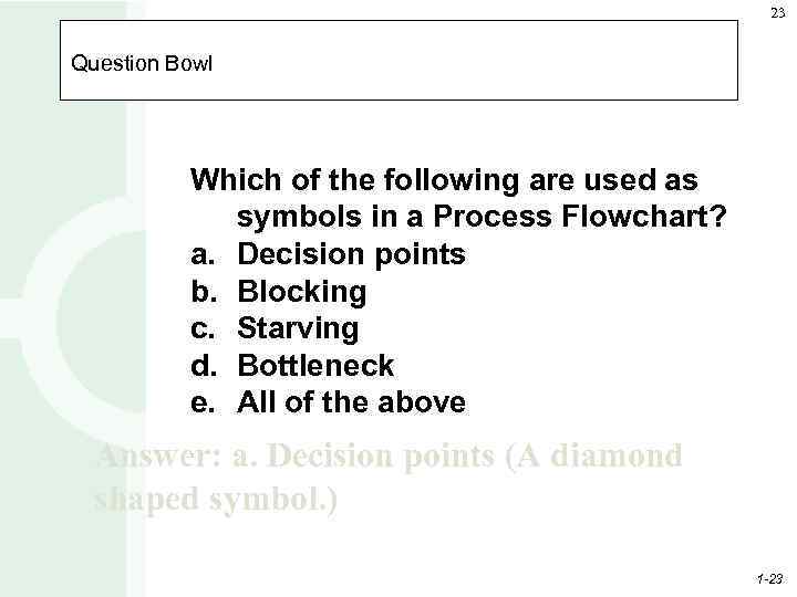 23 Question Bowl Which of the following are used as symbols in a Process