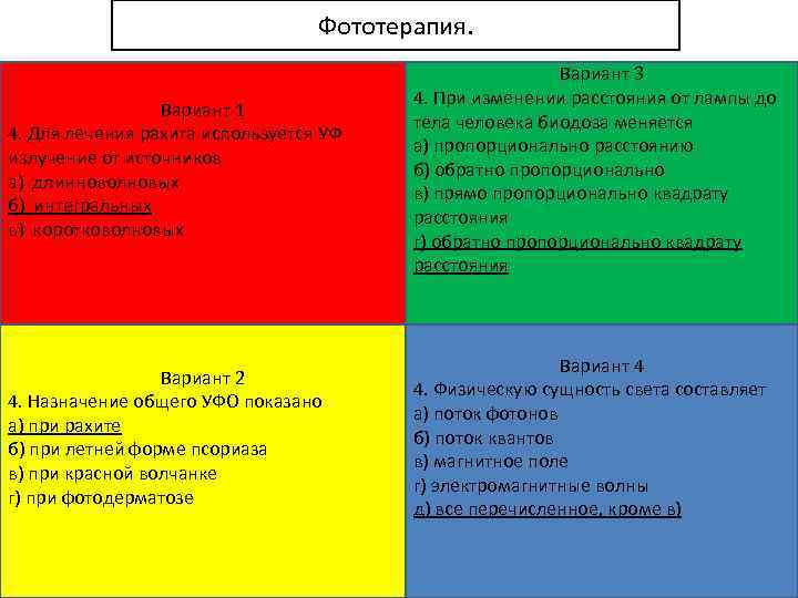 Фототерапия. Вариант 1 4. Для лечения рахита используется УФ излучение от источников а) длинноволновых