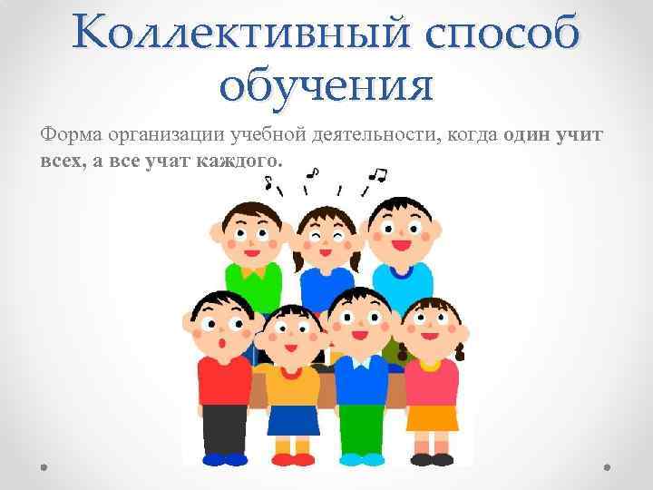 Коллективный способ обучения Форма организации учебной деятельности, когда один учит всех, а все учат