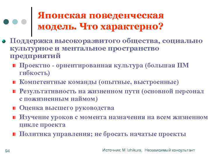 Японская поведенческая модель. Что характерно? Поддержка высокоразвитого общества, социально культурное и ментальное пространство предприятий